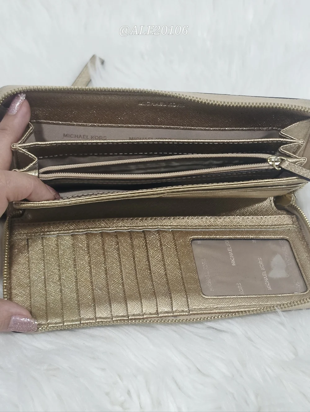 Michael Kors Gold Zip Around Wallet Wristlet Saffiano Leather Clutch